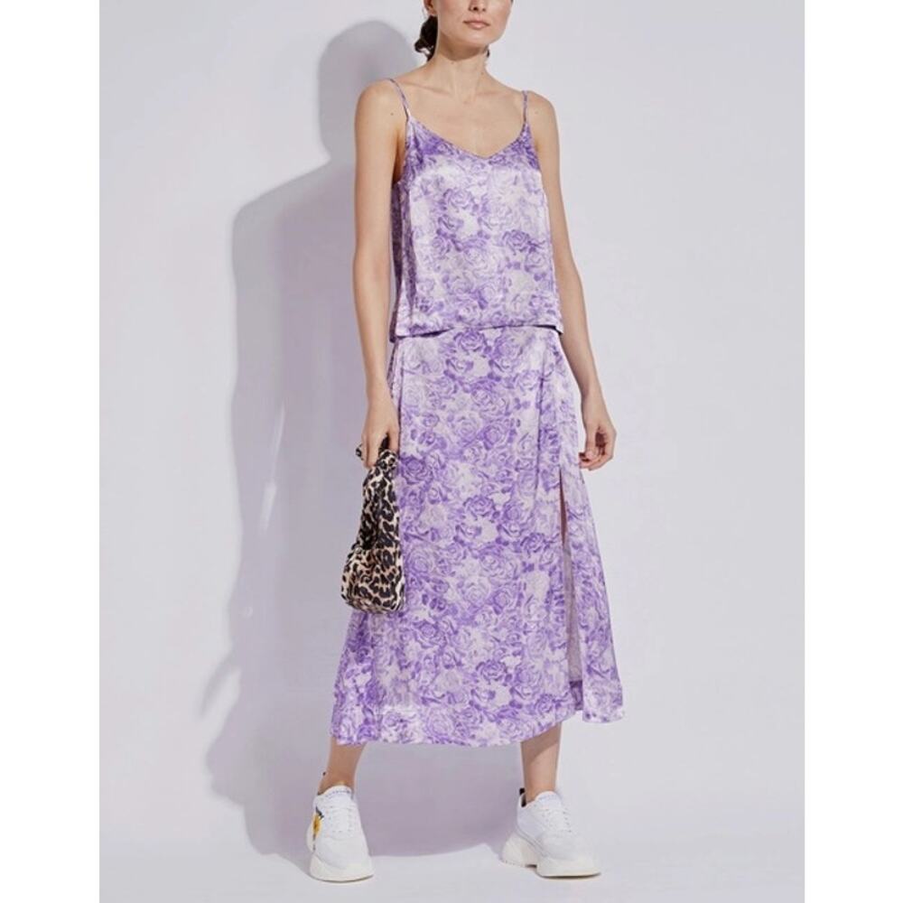 GANNI Heavy Satin Top + Pierced Detail Skirt Set violet tulip size 42 US 10/12 - Picture 16 of 16